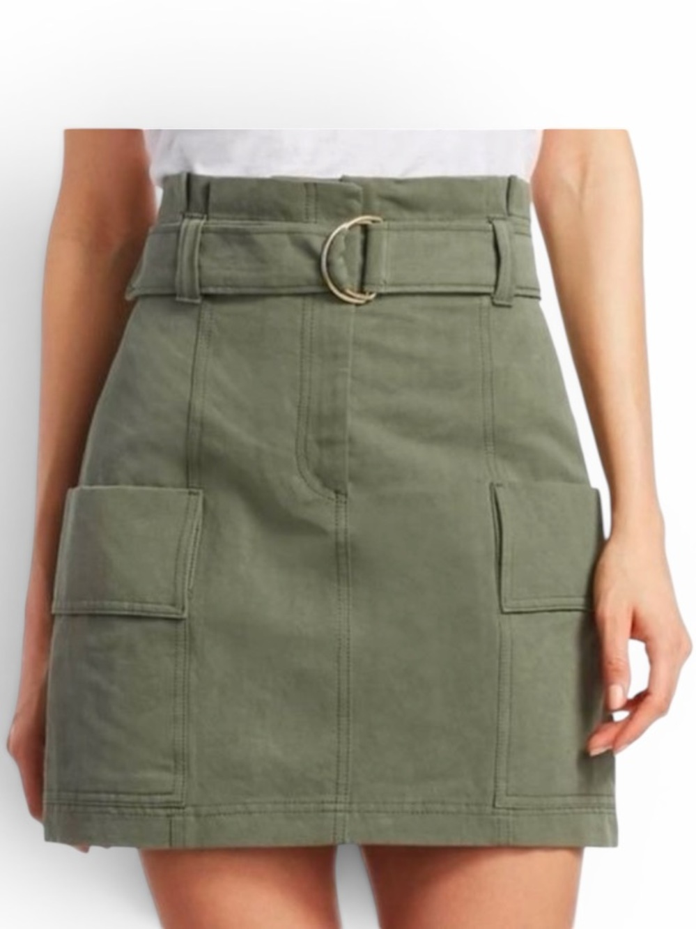 A.L.C Women’s Kai Belted Cargo Mini Paperbag Skirt Olive Green Size 4